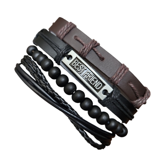 Unisex Leather Bracelet 4 Piece Set - Picture 1 of 9